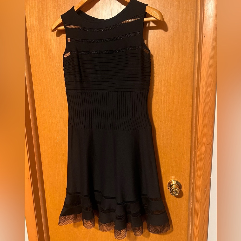 Tadashi Shoji Sleeveless Mesh Stripe Black Dress Size 10